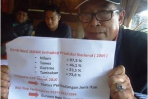 Husen Lauk saat menunjukan kontribusi ikan Jabar terhadap produksi nasional (2009)